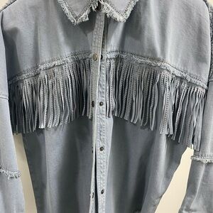 Zara Light Blue Denim Jacket with Fringe